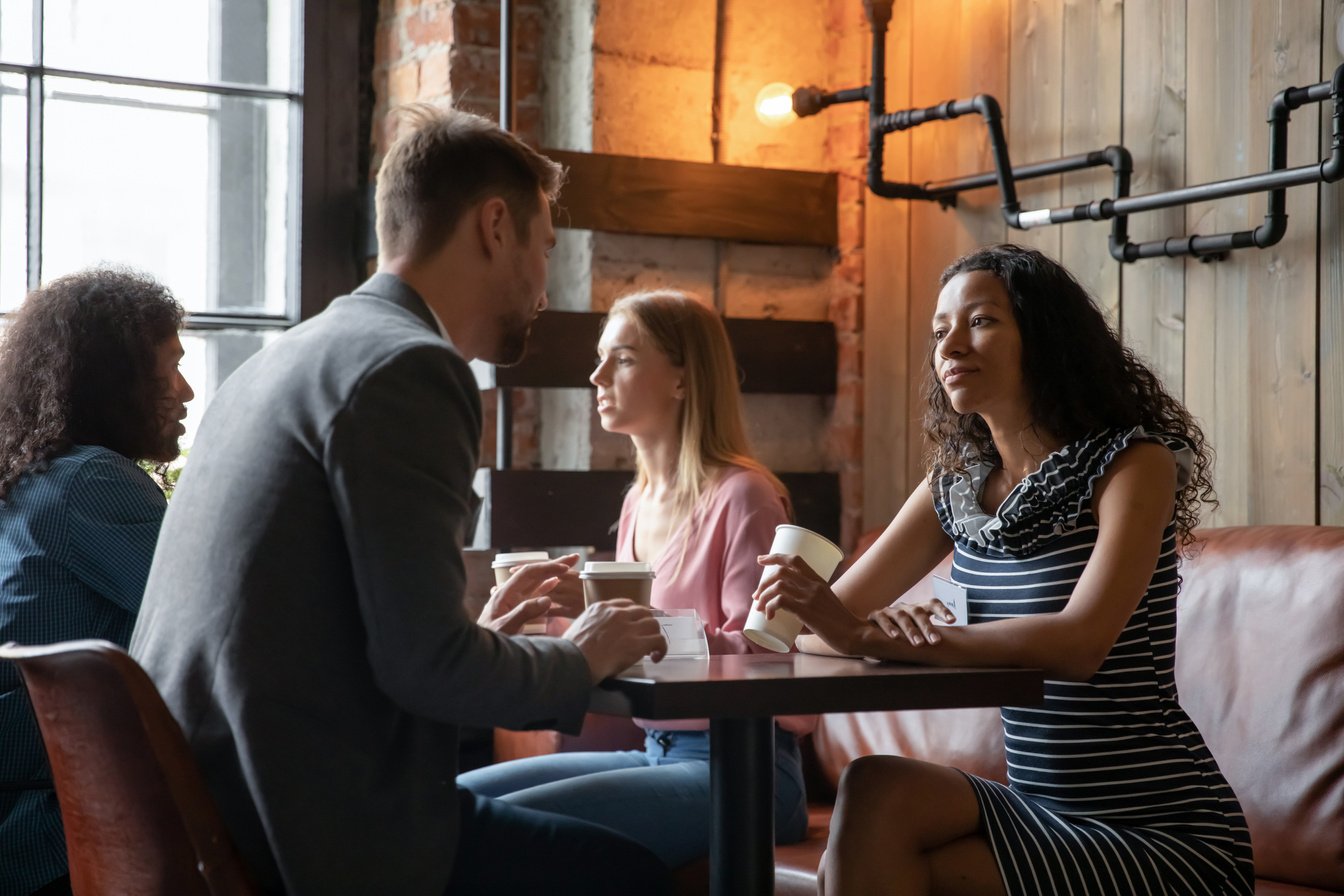 Speed dating party for lonely people in cafe